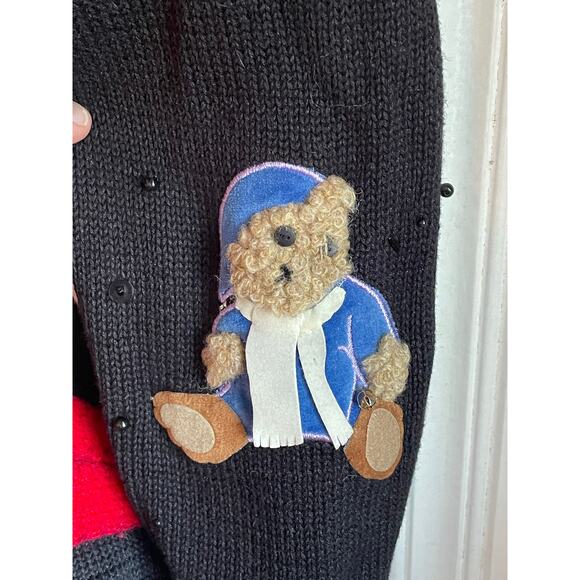 Susan Bristol Appliqué Holiday Cardigan Sz L 3D Plush Bears Sequins - Picture 7 of 9